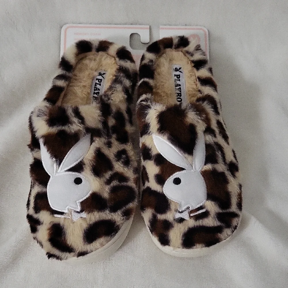 PLAYBOY Furry Animal Print Slippers - Picture 1 of 7